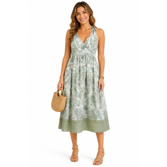 Alyn Paige New York Dresses & Skirts - Alyn Paige S Green Paisley Floral Halter Midi Dress Empire Waist Garden Party‎